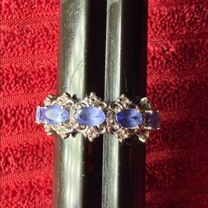 Sterling Silver Oval Blue Stone Band Ring